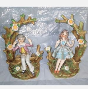 Vintage Ardalt Porcelain Boy & Girl on Swing Figurines